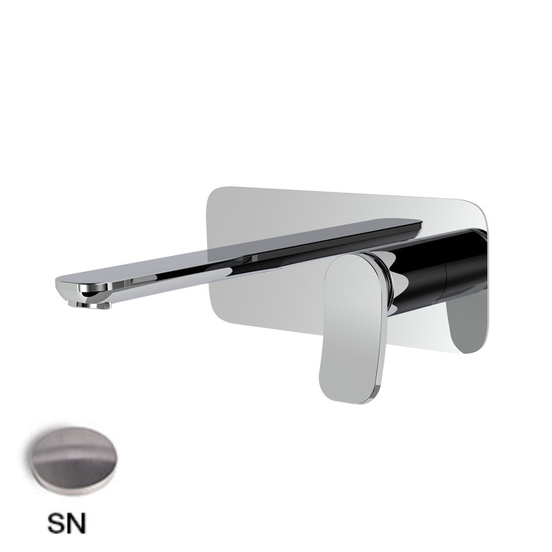 [1621C2139] Mélangeur de lavabo encastré FLO, S 150 mm écartement entre poignée et bec 120 mm, avec plaque rectangulaire 216x90 mm, SANS corps encastrable, débit 5 l/min, SN Nickel Brossé