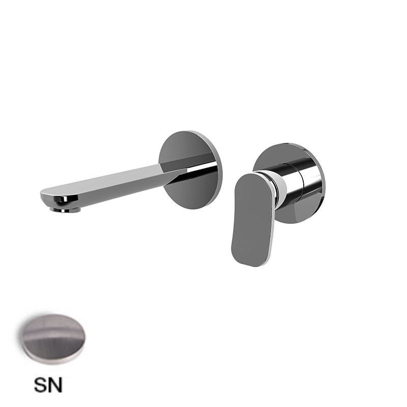 [1621C2146] Mélangeur de lavabo encastré FLO, S 155 mm écartement entre poignée et bec 120 mm, SANS corps encastrable, débit 5 l/min, SN Nickel Brossé