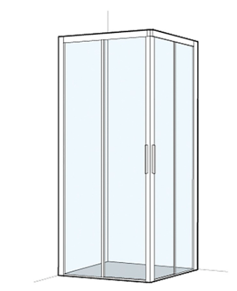 [1613H0424] Entrée diagonale S400Plus 77,5-79 x 117,5-119 cm H 200 cm, portes coulissantes 2 panneaux MESURES EXACTES SELON PRISE DE MESURE, verre véritable clair, argent mat