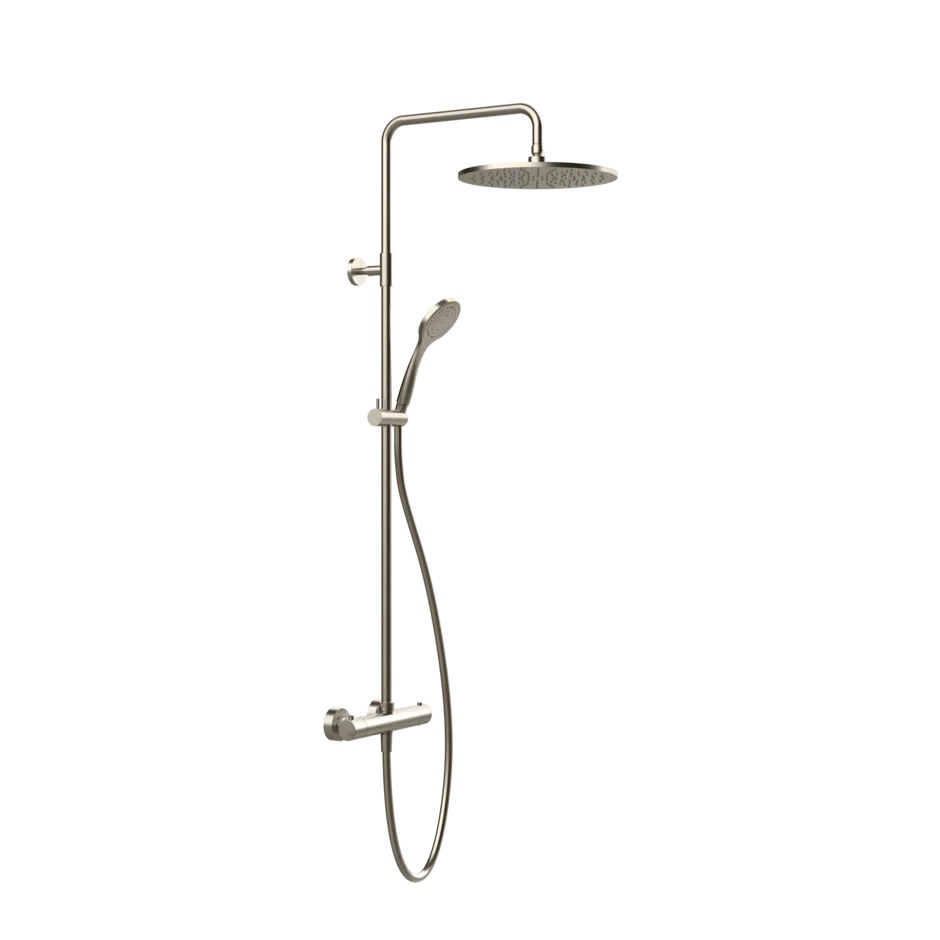 [1621C2198] Colonne de douche EMPORIO SHOWER thermostatique, EC 150, raccords excentrique 1/2"x1/2", douche de pluie diam. 300mm, inverseur automatique, support orientable sur barre de douche, flexible 150 cm et douchette à main diam. 100 mm anticalcaire, groupe acoustique II, débit 12 l/min, 149 Finox