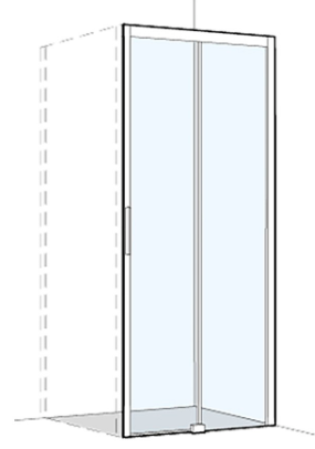 [1613H0430] Porte coulissante S404PLUS pour cloison latérale 106-109 cm (Largeurs spéciales 900-1650mm), H 200 cm cadre partiel, 2 panneaux partie fixe à à droite MESURES EXACTES SELON PRISE DE MESURE, verre véritable clair, argent mat
