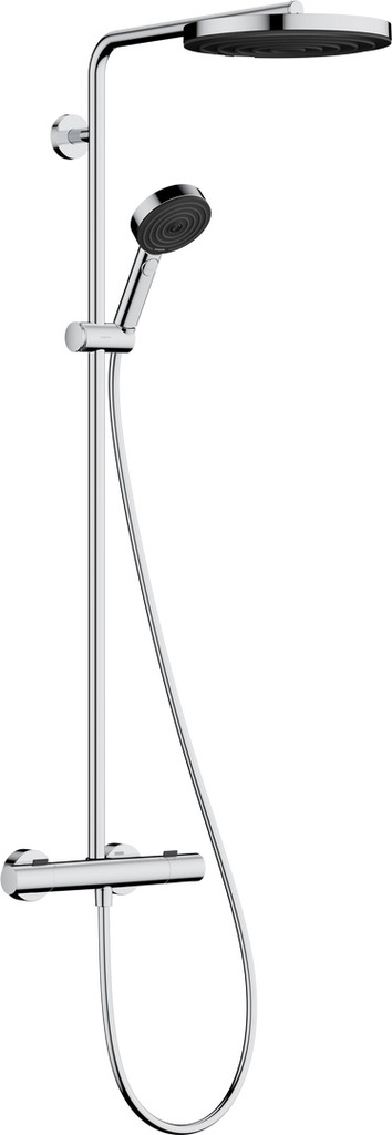 [1621C2224] Colonne de douche Pulsify S Puro Showerpipe, douche de tête ronde amovible diam. 260 mm 1jet avec thermostat Ecostat Fine E 150 mm, raccords à visser 1/2" et douchette 3jet, groupe acoustique I, classe énergie C, chromé