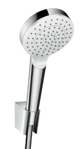 [1621C2226] Set support de douche Crometta, douchette diam. 100 mm 1jet EcoSmart avec flexible de douche 125 cm, débit 6.7 l/min, groupe acoustique I, chromé - blanc