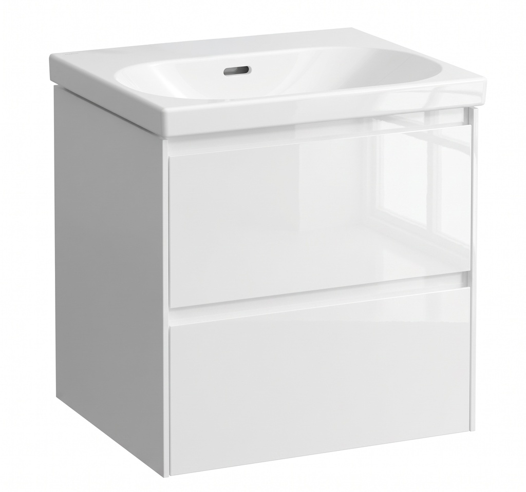 Élément inférieur LOOK 53,5 x 53,0 x 44,0 cm élément à 2 tiroirs pour lavabo 55 cm LOOK, standard, blanc brillant