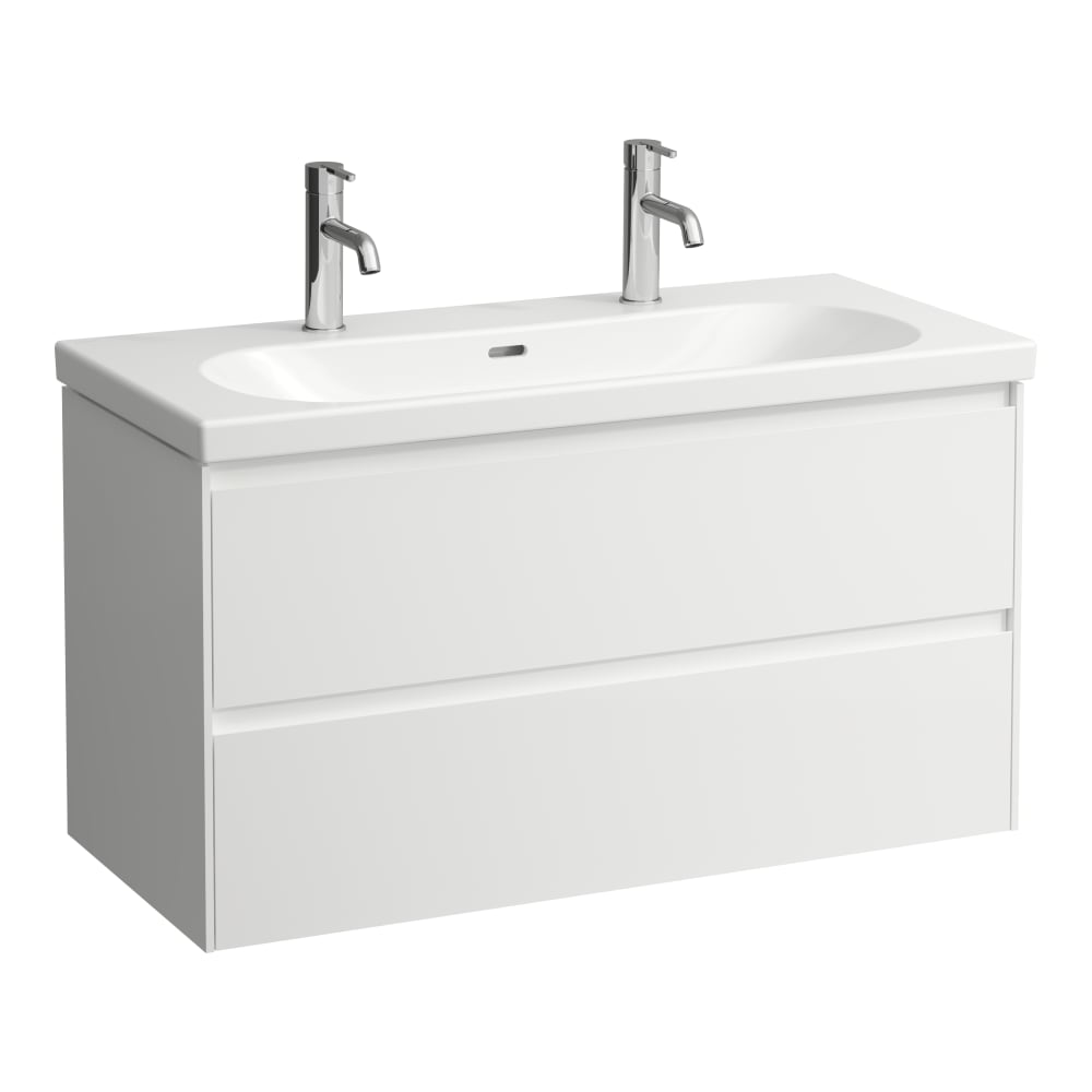 Élément inférieur LOOK 98,5 x 53,0 x 44,0 cm élément à 2 tiroirs pour lavabo 100 cm LOOK, standard, blanc brillant