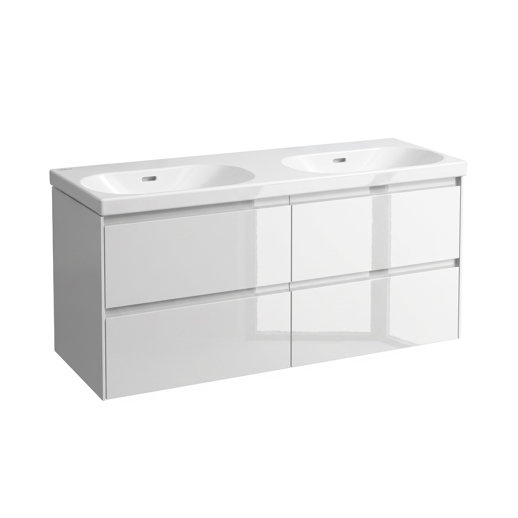 Élément inférieur LOOK 118 x 53,0 x 44,0 cm 2 éléments à chacun 2 tiroirs pour lavabo double 120 cm LOOK, standard, blanc brillant