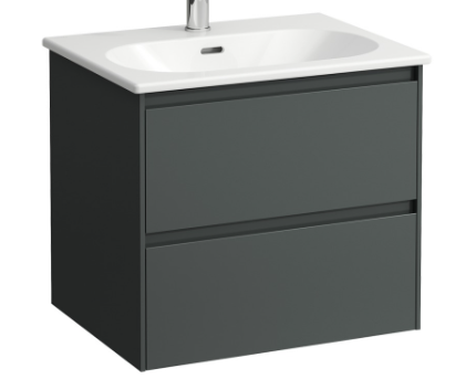 Meuble avec lavabo Pack LOOK Slim 60,0 x 52,5 x 45,5 cm élément à 2 tiroirs lavabo avec trop-plein inclus, 1 trou robin., standard, gris