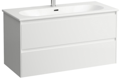 Meuble avec lavabo Pack LOOK Slim 100,0 x 52,5 x 45,5 cm élément à 2 tiroirs lavabo avec trop-plein inclus, 1 trou robin., standard, blanc mat