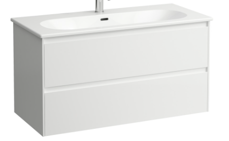 Meuble avec lavabo Pack LOOK Slim 100,0 x 52,5 x 45,5 cm élément à 2 tiroirs lavabo avec trop-plein inclus, 1 trou robin., standard, blanc brillant