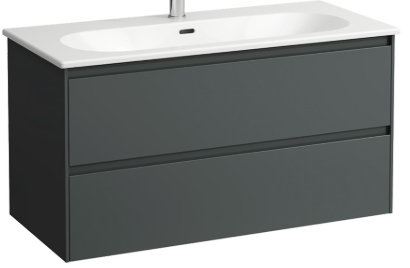 Meuble avec lavabo Pack LOOK Slim 100,0 x 52,5 x 45,5 cm élément à 2 tiroirs lavabo avec trop-plein inclus, 1 trou robin., standard, gris