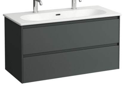 Meuble avec lavabo Pack LOOK Slim 100,0 x 52,5 x 45,5 cm élément à 2 tiroirs lavabo avec trop-plein inclus, 2 trou robin., standard, gris