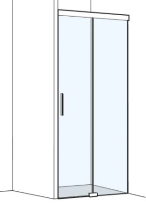 [1613C0524] Porte coulissante S505PLUS NICHE 160,1-180,0 cm, H 200 cm sans cadre, 2 panneaux partie fixe à droite Soft-Stop, fonction Self-Close guidage magnétique, profil contre l'éclaboussement MESURES EXACTES SELON PRISE DE MESURE, verre véritable clair, argent poli