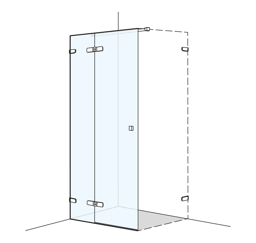 [1613C0525] Porte pivotante S505PLUS pour cloison latérale 100.1-140 cm, H 200 cm sans cadre, avec partie fixe à gauche porte charnière à gauche MESURES EXACTES SELON PRISE DE MESURE, standard, VERRE EXTRA BLANC