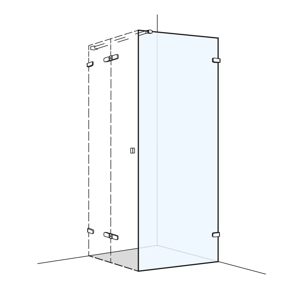 [1613C0526] Cloison latérale S505PLUS 80.1-100 cm, H 200 cm sans cadre, pour portes pivotante fixation à droite MESURES EXACTES SELON PRISE DE MESURE, standard, VERRE EXTRA BLANC