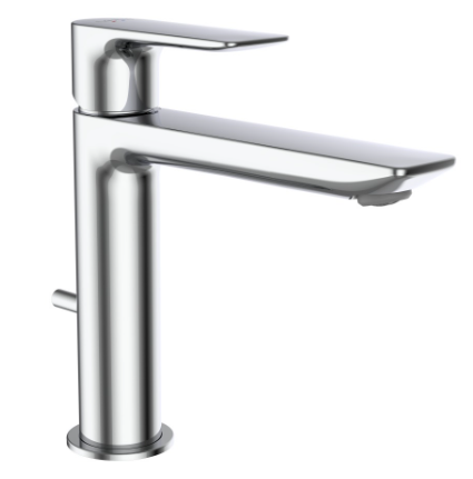 [1621H1008] Mélangeur de lavabo CITYPLUS Eco+ saillie 140 mm, goulot fixe débit 4.4 (L/min) avec soupape d'écoulement groupe acoustique I, Classe d'énergie A, chromé