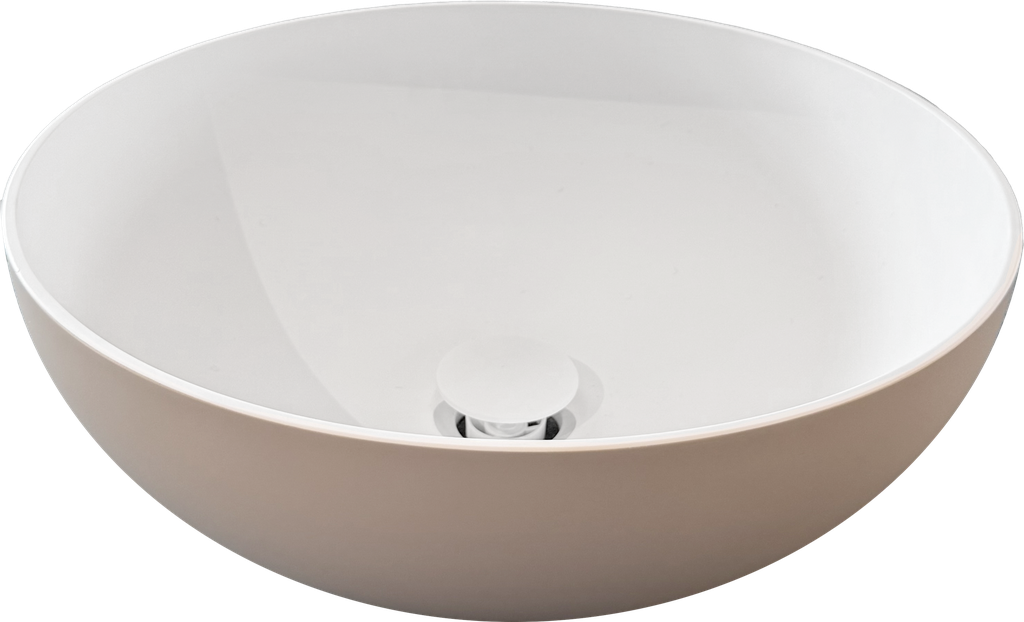 [1624C0943] Vasque à poser Cristalplant, FIVE_01, diamètre 40 cm, H 14 cm, sans bonde à écoulement libre AVPCNS002, sans trop-plein, bi-couleur Blanc 46_ROSA RETRO