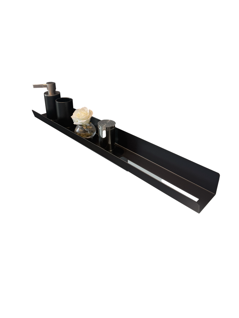 [1616C4308] Porte-serviette Towel Rail, dimension 90x12.5x7.5 cm, espace de rangement, serviette à droite, en métal laqué Noir mat