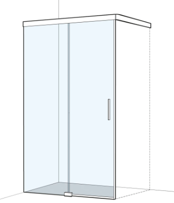 [1613C0536] Porte coulissante S505PLUS pour cloison latérale 110-140 cm, H 200 cm sans cadre, 2 panneaux partie fixe à gauche Soft-Stop, fonction Self-Close guidage magnétique, profil contre l'éclaboussement MESURES EXACTES SELON PRISE DE MESURE, verre véritable clair, argent mat