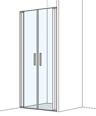 [1613H0437] Porte battante S400Plus Niche 76-79 cm, H 200 cm 2 panneaux, profil contre l'éclaboussement, verre véritable clair, argent mat