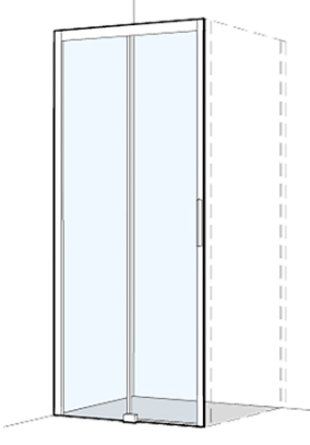 [1613H0438] Porte coulissante S404PLUS pour cloison latérale SUR-MESURE largeur 1173 mm, H 200 cm cadre partiel, 2 panneaux partie fixe à à gauche, verre véritable clair, argent mat