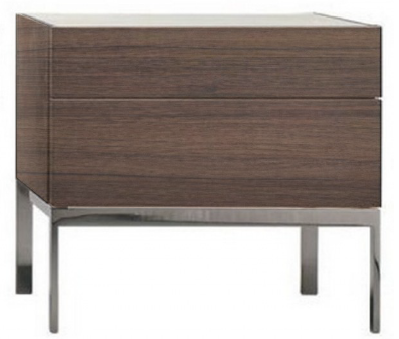 [PP300031] Chevet 2 tiroirs sur pieds - réf. 606 - dimension L40xH50xP40 cm - bois noyer, metal inox brossé