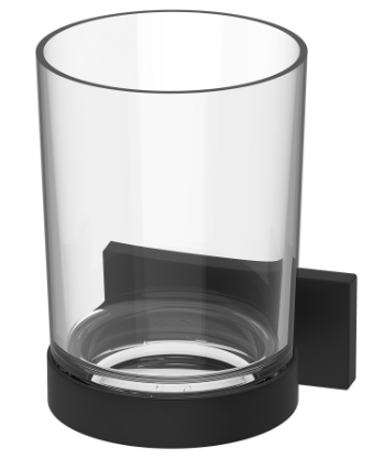 Porte-verre SWING verre clair, montage Adesio pour collage ou perçage avec matériel de fixation sans colle SikaFast, noir mat