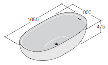[1612C0035] Baignoire BOFFI FISHER ISLAND - dimension 165x90x47.5 cm, fournie avec bonde chromée et siphon et trop-plein, finition : Cristalplant blanc