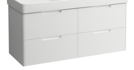 Elément inférieur 117 x 51.5 x 44.5 cm 2 éléments de tiroir, 2 tiroirs chacune pour lavabo double 120 cm, standard, façade rainurée, blanc mat