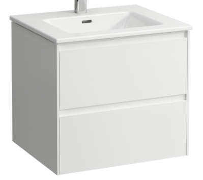 Combinaison de meuble PRIMO Slim 60 x 53.5 x 50 cm élément de tiroir Lani, 2 tiroirs avec lavabo en céramique blanc avec trop-plein, 1 trou robin., standard, blanc mat