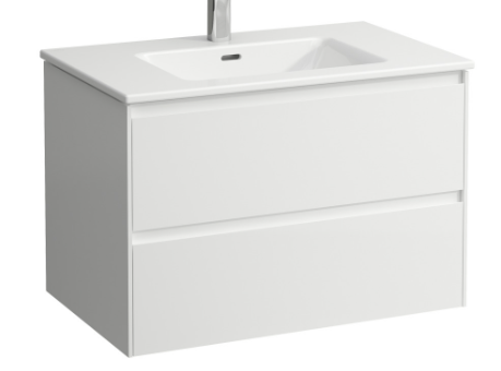 Combinaison de meuble PRIMO Slim 80 x 53.5 x 50 cm élément de tiroir Lani, 2 tiroirs avec lavabo en céramique blanc avec trop-plein, 1 trou robin., standard, blanc mat