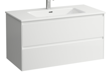 Combinaison de meuble PRIMO Slim 100 x 53.5 x 50 cm élément de tiroir Lani, 2 tiroirs avec lavabo en céramique blanc avec trop-plein, 1 trou robin., standard, blanc mat