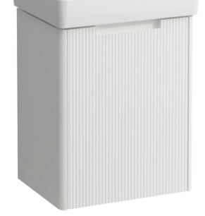 Elément inférieur 42 x 51.5 x 32 cm armoire de tablette, 1 porte charnière à droite pour lave-mains 45 cm, standard, façade rainurée, blanc mat
