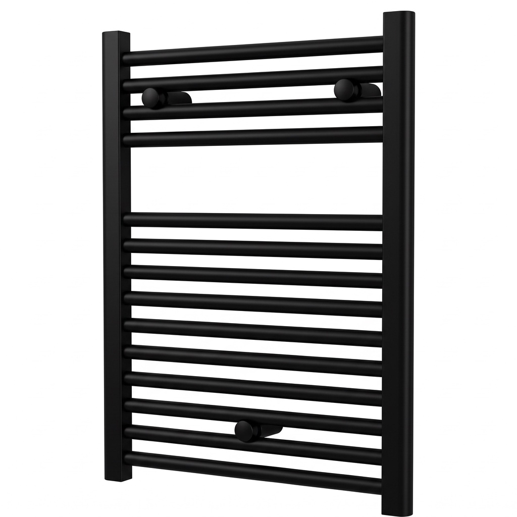 Radiateur sèche-serviettes SAMI Droit, H 69 x L 50 cm, 300 W, HYDRAULIQUE, noir mat RAL 9005