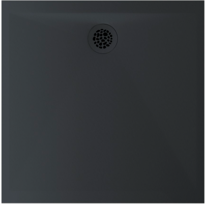 Receveur de douche AZUR 100 x 100 x 2 cm fonte de marbre écoulement latéral, D 90 mm, avec couvercle bonde réversible, sans vidage 150.556.00.1, anthracite
