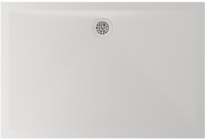 Receveur de douche AZUR 140 x 90 x 2 cm fonte de marbre écoulement côté long, D 90 mm, avec couvercle bonde réversible, sans vidage 150.556.00.1, blanc mat