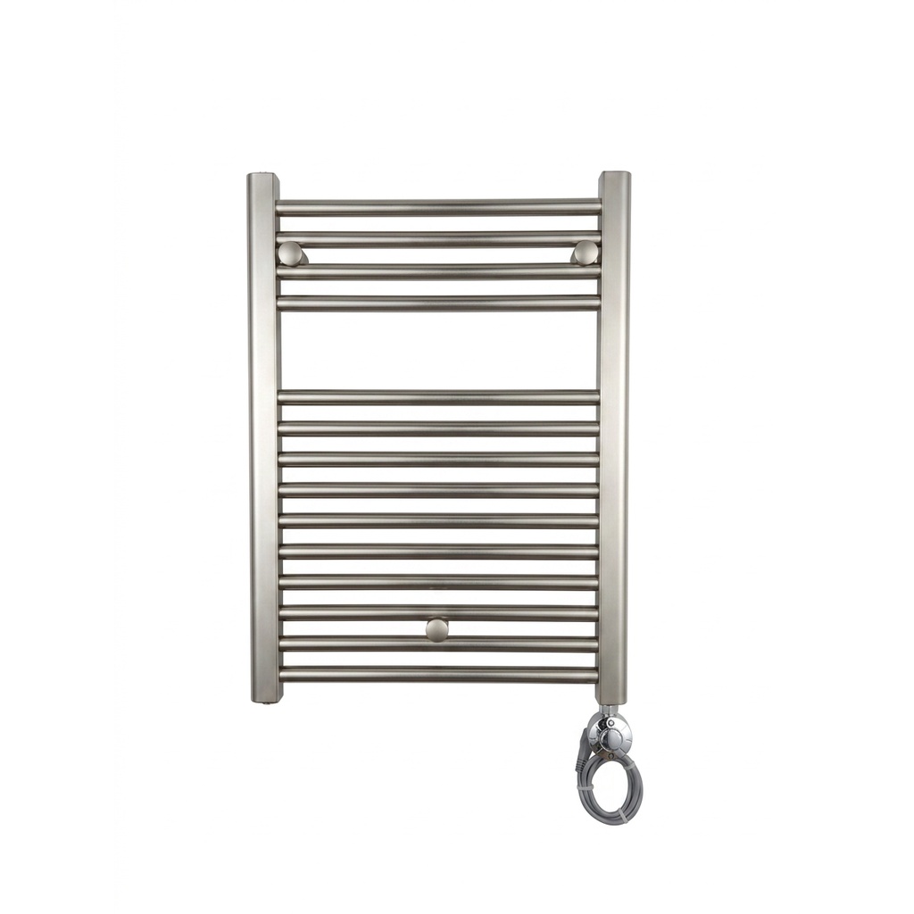 Radiateur sèche-serviettes SAMI Droit, H 69 x L 50 cm, 200 W, électrique, thermostat SMART Plus Eco Design 2.0, Nickel brossé
