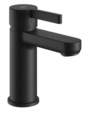 Mélangeur de lavabo FUN S 100 mm, goulot fixe CoolFix, EcoProtect avec vidage Push-Open débit 5 (L/min) tuyaux de raccordement flexibles 3/8", Classe d'énergie A, Groupe acoustique I, Noir mat
