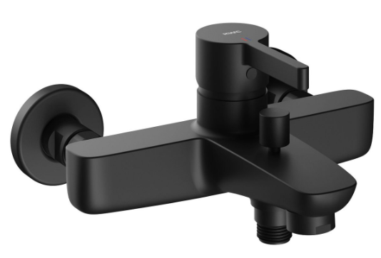 Mélangeur de bain FUN E 153 mm, nu, raccords d'arrêt 1/2" x 3/4", Classe d'énergie C, Groupe acoustique II, Noir mat