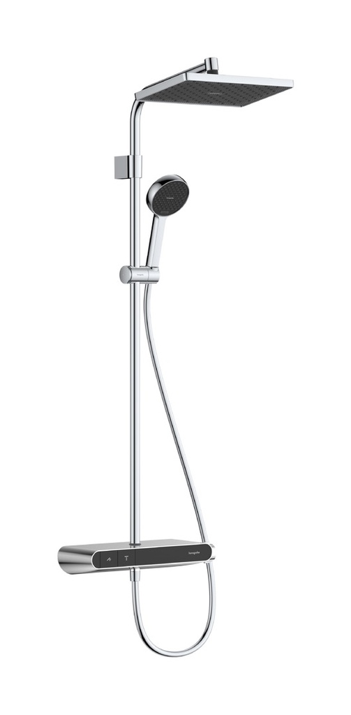 Système de douche ACQUA 1jet, EcoSmart, E 138-162 mm thermostat de douche ShowerTablet Select 360 Varia douche de tête 290/180 1jet, Rain débit 8 (L/min) douche à main: Rain, ImpactRain débit douche à main 7.8 (L/min) glissière de douche, tuyau de douche support de douche, groupe acoustique II, chromé
