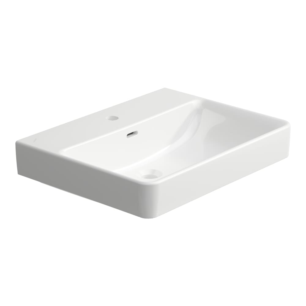 Lavabo à poser PRIVO 60 x 46,5 cm, céramique avec trop-plein, gabarit matériel de fixation, 1 trou robin., standard, blanc