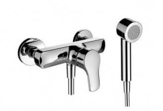 Mélangeur de douche POLIS E 153 mm, raccords d'arrêt 1/2" x 1/2", tuyau de douche Simiflex, douche AquaJet, groupe acoustique I, chromé