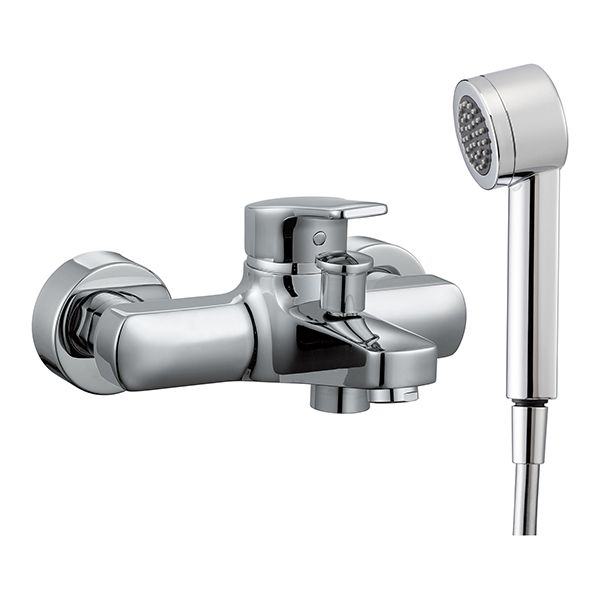 Mélangeur de bain POLIS E 153 mm, raccords d'arrêt 1/2" x 3/4", tuyau de douche Simiflex, douche Aquajet, groupe acoustique II, chromé