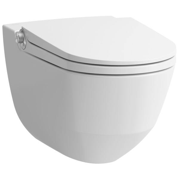 WCdouche CLEANET RIVA UP cuvette murale en céramique télécommande, contrôleur de fonction de douche, matériel de fixation et de raccordement manchette d'écoulement, siège avec couvercle, abaissement automatique, 220-240 V, cleaneffect, blanc