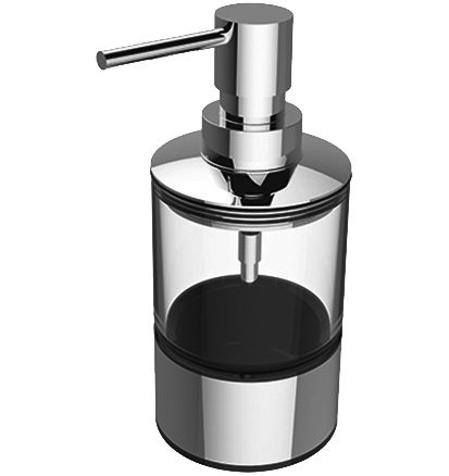 Distributeur de savon ELEMENT H 16 cm, magnétique récipient en verre clair, Chromé