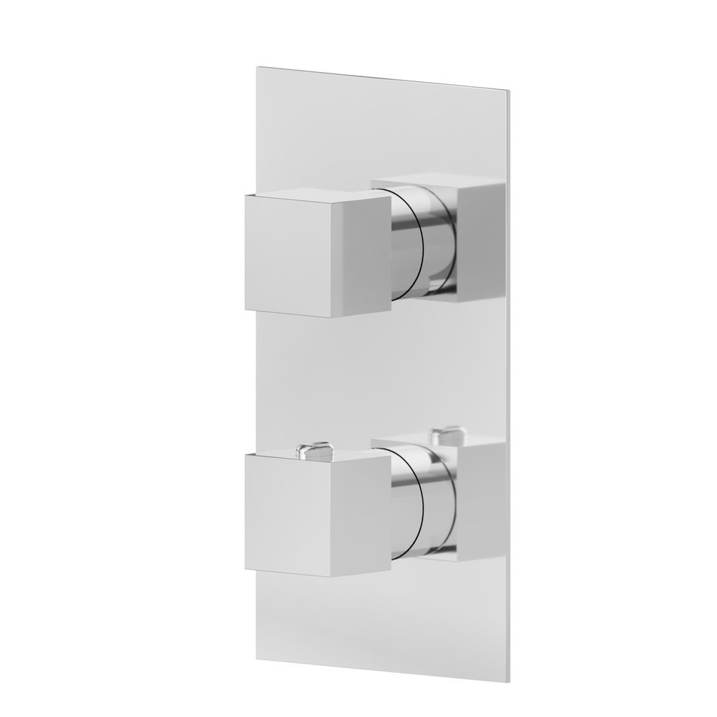 Mélangeur de douche thermostatique ERGO-Q, set montage final, avec une poignée pour le contrôle de la température et une poignée avec régulateur de débit, sans corps à encastrer, chromé