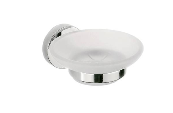 Porte-savon mural FORIS rosace ronde,  jatte en verre satiné, chromé