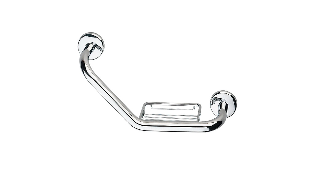 Barre appui FORIS coudée 43 x 12 x 22 cm, savonnière à barrettes REVERSIBLE, chromé