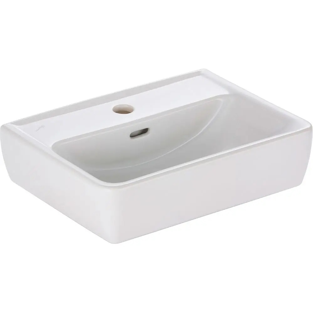 Lave-mains PANCA 45 x 34 cm, céramique rectangulaire avec trop-plein, 1 trou robinetterie, standard, blanc