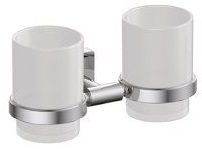 Porte-verre double FORIS QUADRI rosace carrée, 2 verres satinés, chromé