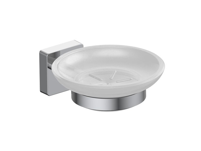 Porte-savon mural FORIS QUADRI jatte en verre satiné, chromé